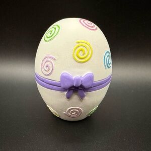 Avon Decorative Pastel Egg Trinket Box with Purple Bow